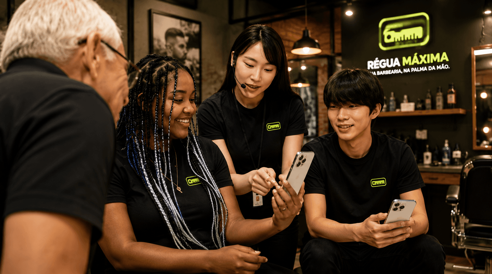 Equipe da Régua Máxima atendendo clientes
